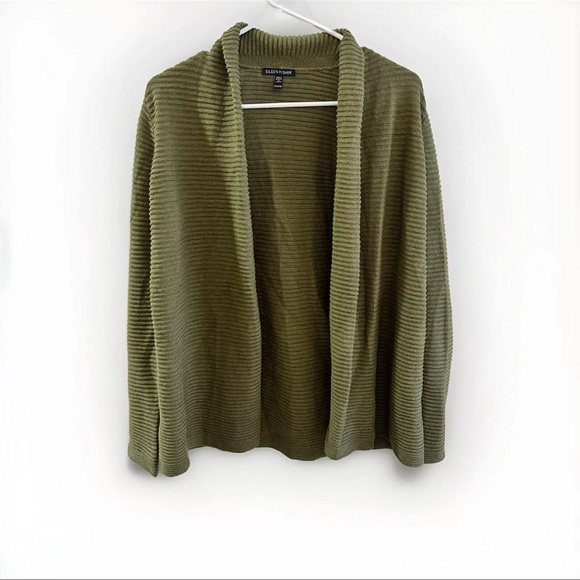 Eileen Fisher Cardigan Women’s Size Xxs Green Organic Linen And Cotton - Picture 1 of 5
